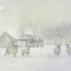 'Winter Sheep' oil on linen 17x27cm SOLD
