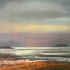 Steep Holm from Sand Bay mixed media 20x25 cm SOLD