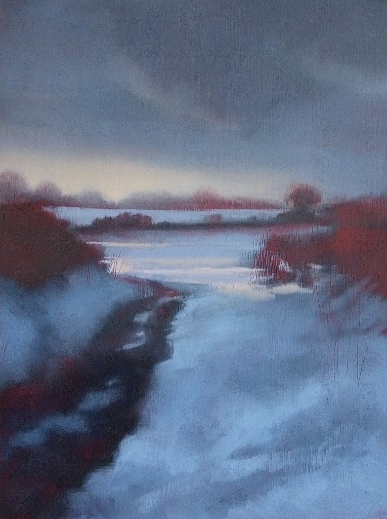 Betty Harrison 'Winter Sunset 3' oil on board 27x20cm